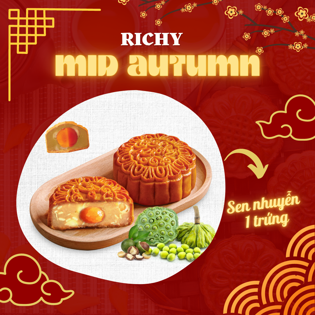 Bánh Trung Thu Richy - bánh nướng sen nhuyễn 1 trứng 150g