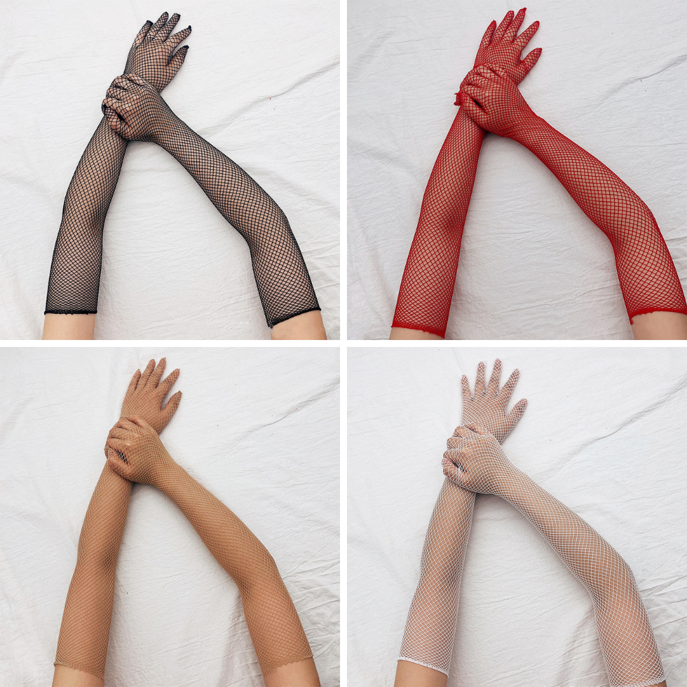 Găng/ Bao tay LƯỚI- DÀI dùng để dự tiệc, cosplay màu đen/ đỏ, trắng/ nude dài qua khuỷu tay BT11