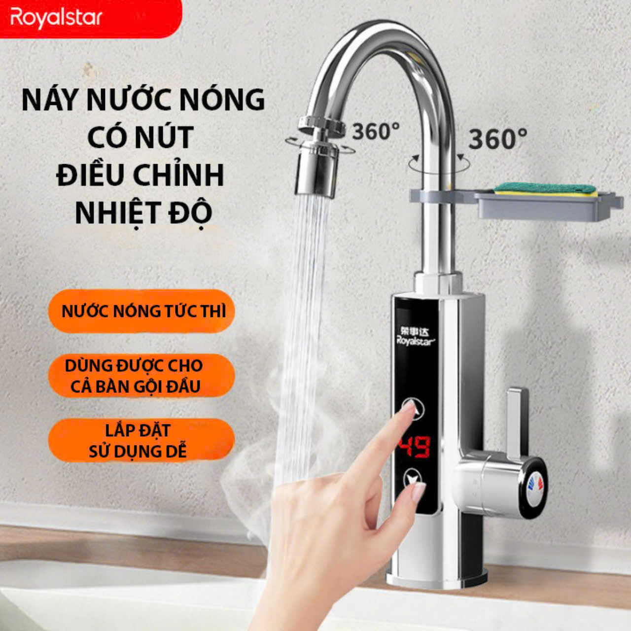 (CÓ CHỈNH NHIỆT ĐỘ )Máy làm nóng nước trực tiếp tại vòi bằng inox cao cấp kèm ổ điện chống giật