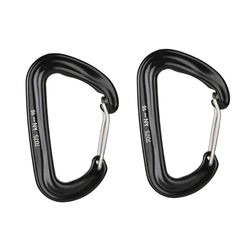 2 Pcs 16KN Mini Aluminum Alloy Carabiner D-Ring Key Chain Clip Hooks Black