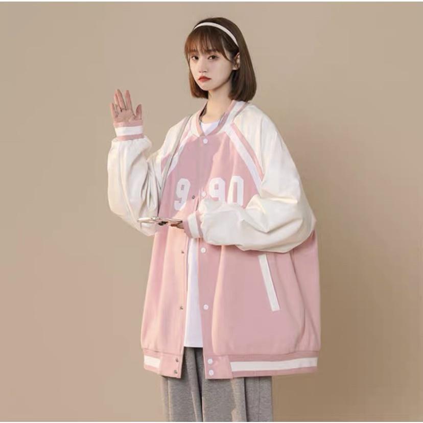 Áo khoác dù bomber cúc bấm không cổ 1990 cho nữ dễ thương hai lớp lót dù áo khoác bomber chất dù hai lớp phong cách Hàn quốc