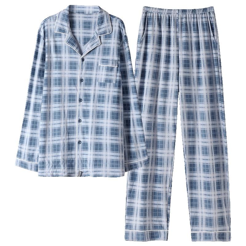 Hình ảnh 3618 - Bộ Pijama dài tay cao cấp kẻ caro với tông trắng xanh trẻ trung, size L-3XL