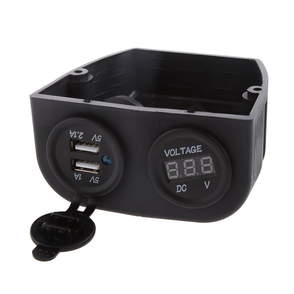 3.1A Dual USB Car Charger Power Socket + Red LED Digital Voltmeter Panel
