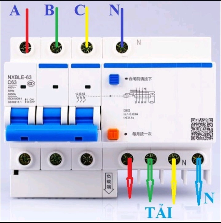 CB, Aptomat chống giật, chống rò 3 pha 63A Chint 400V