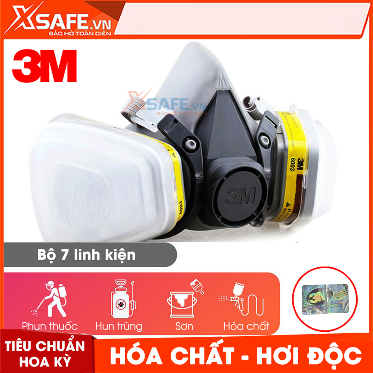 Bộ mặt nạ phòng độc 3M 6200 7 món - Mặt nạ chống độc chống bụi - Mặt nạ phun sơn phun thuốc hóa học