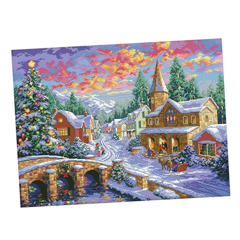 11CT 67x52cm Stamped Cross Stitch Kits Pre-Printed Pattern - Winter Village