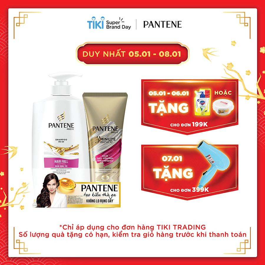 Bộ Đôi Pantene Ngăn Rụng Tóc (Dầu Gội 900ml + Kem Xả 150ml)