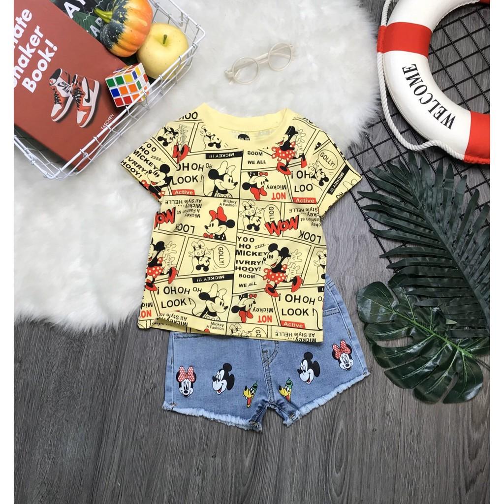 SÉT ÁO MICKEY PHỐI QUẦN SHORT JEAN BÉ GÁI