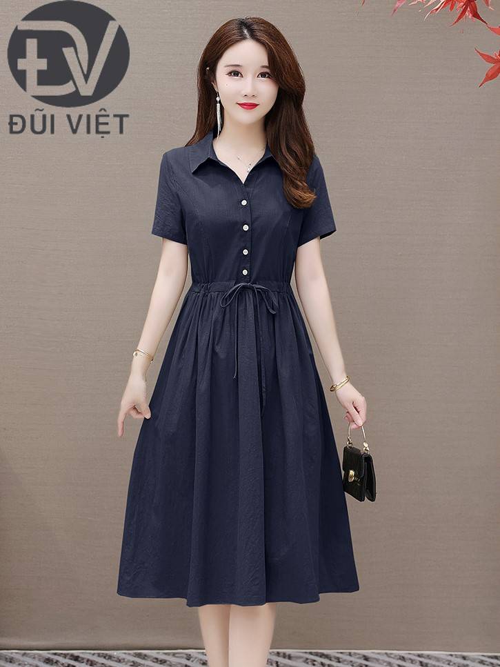 Váy sơ mi form rộng dáng suông, ngắn tay , chất linen mềm phong cách công sở Đũi Việt