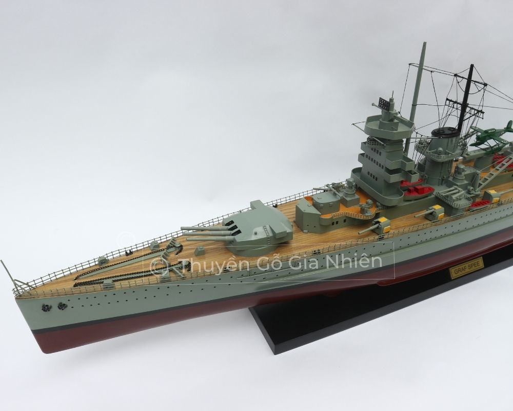 Mô Hình Thuyền Gỗ Phong Thủy Dạng Thuyền Chiến GRAF SPEE Chính Hãng Hàng Xuất Khẩu Chất Lượng Cao