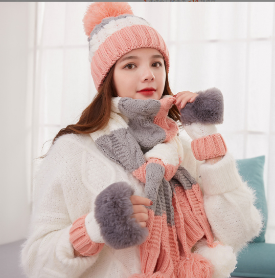Bộ mũ len nữ kèm khăn và găng tay thời trang mới, sét mũ len phong cách Hàn