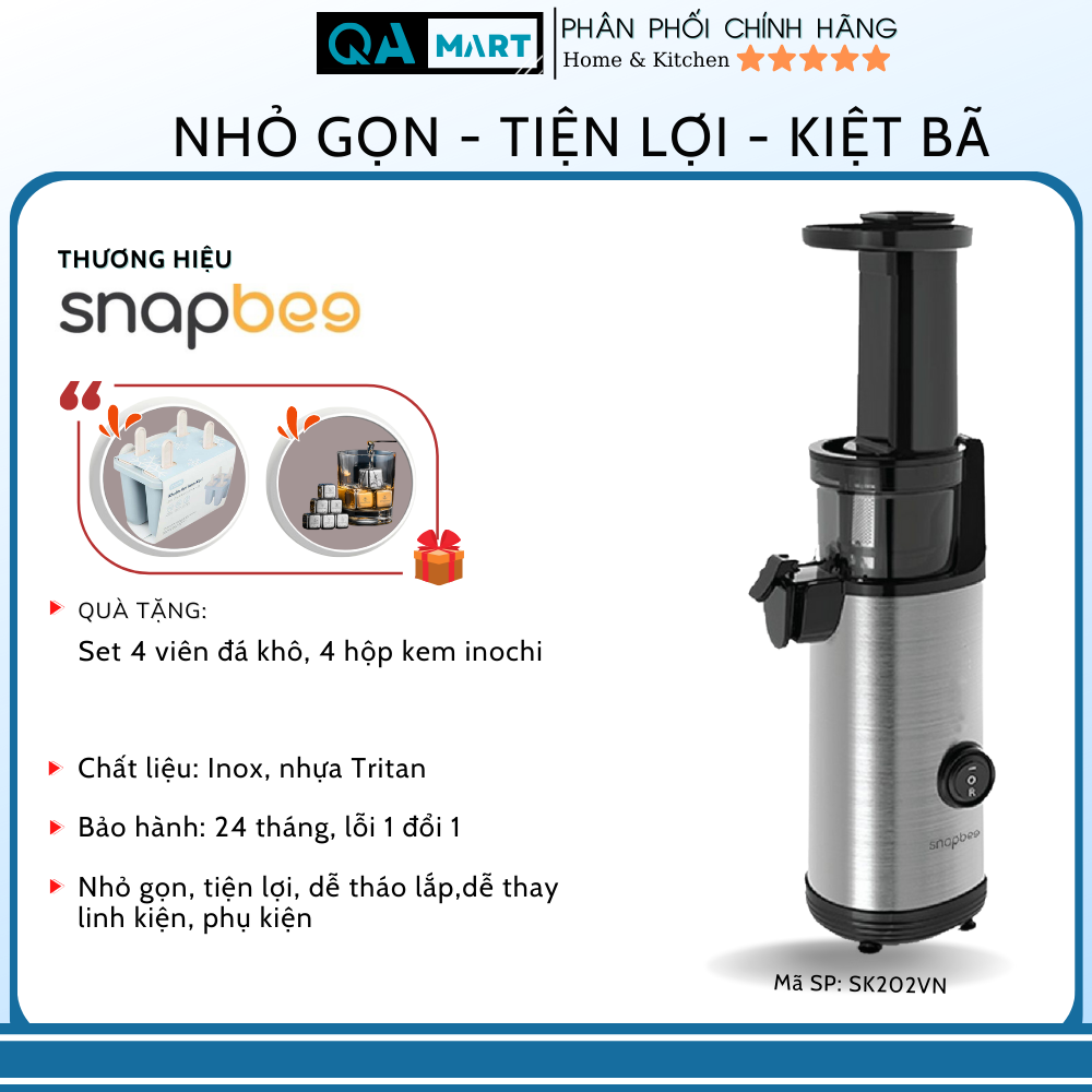 Máy ép hoa quả chậm Snapbee SK202 mini, ép kiệt bã, nhỏ gọn, dễ lắp ráp - Hàng chính hãng, bảo hành 24 tháng