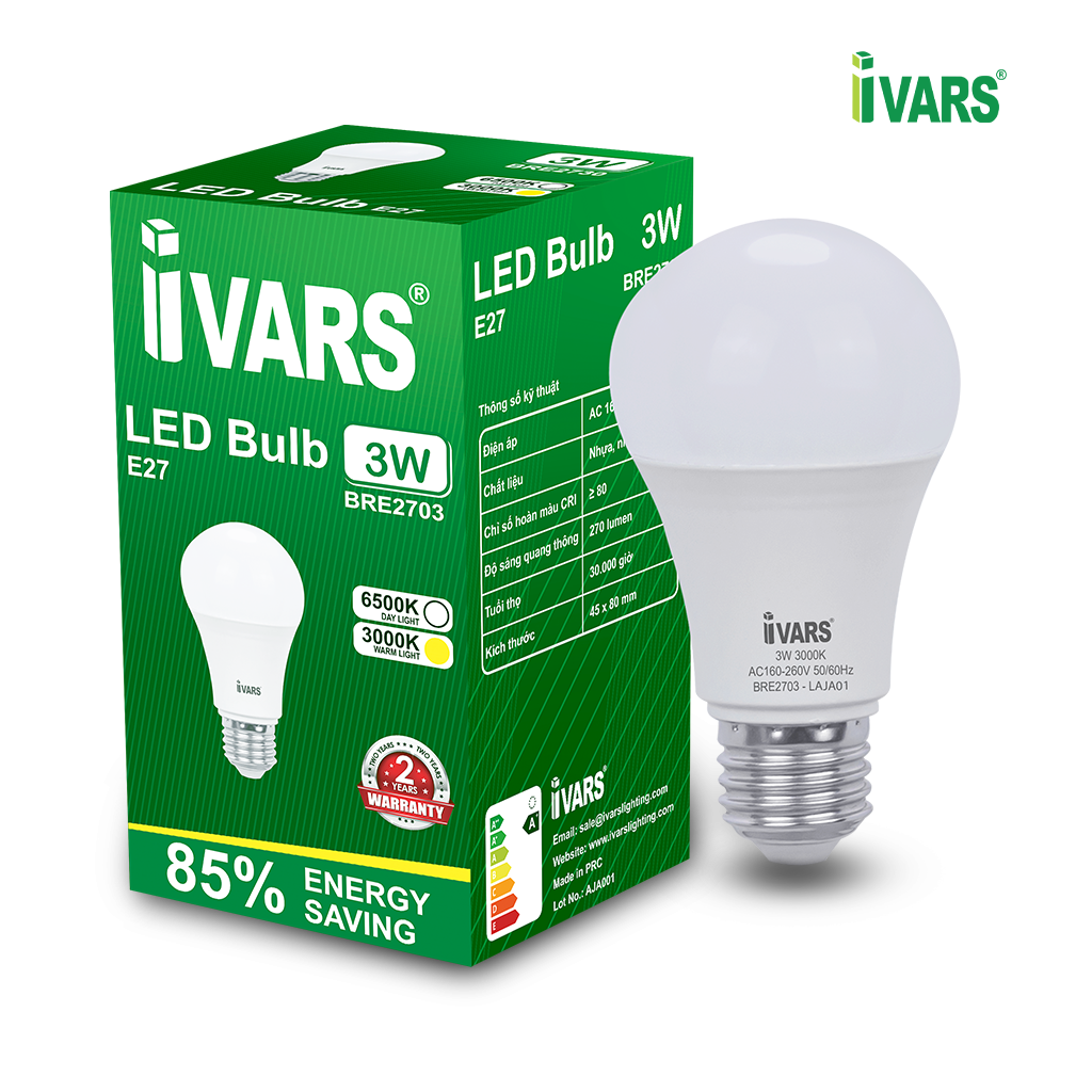 Đèn LED BULB Thương Hiệu IVARS - Công Suất 3W/5W/7W/9W/12W - Hàng chính hãng