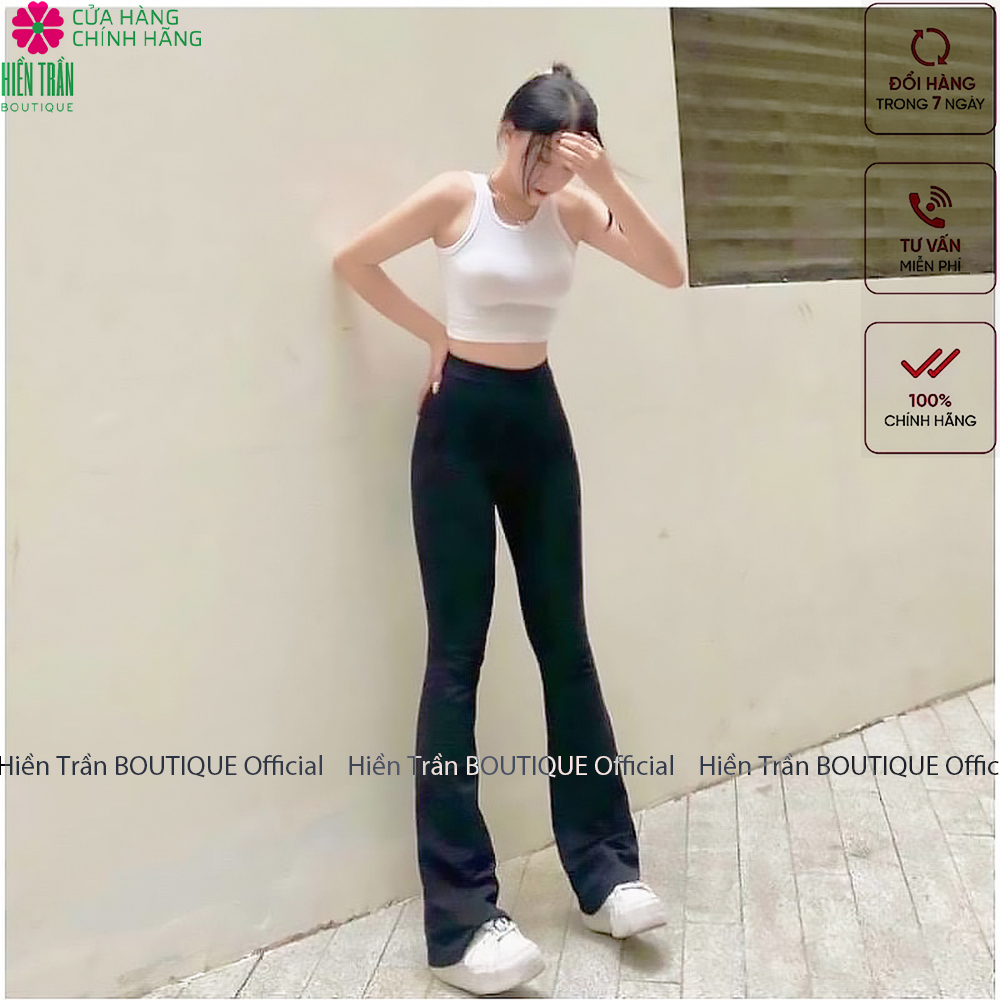 Quần ống loe Hiền Trần BOUTIQUE nữ lưng cạp cao co giãn form đẹp legging bigsize vải Umi Hàn dày dặn dáng dài