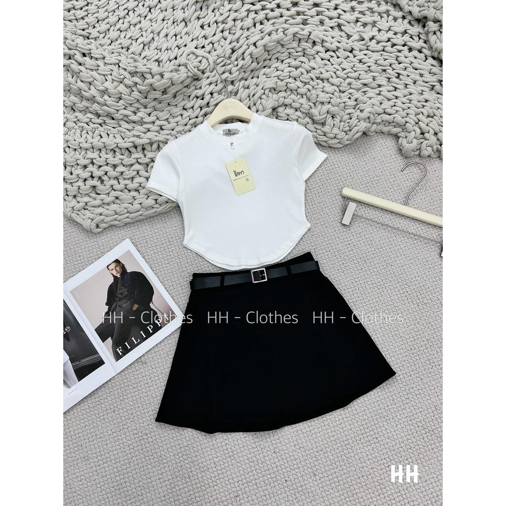 SET BỘ ĐI CHƠI, SET 2 MÓN ÁO THUN CỔ TRÒN TAY NGẮN PHỐI CHÂN VÁY KAKI KÈM ĐAI HÀNG QUẢNG CHÂU CAO CẤP