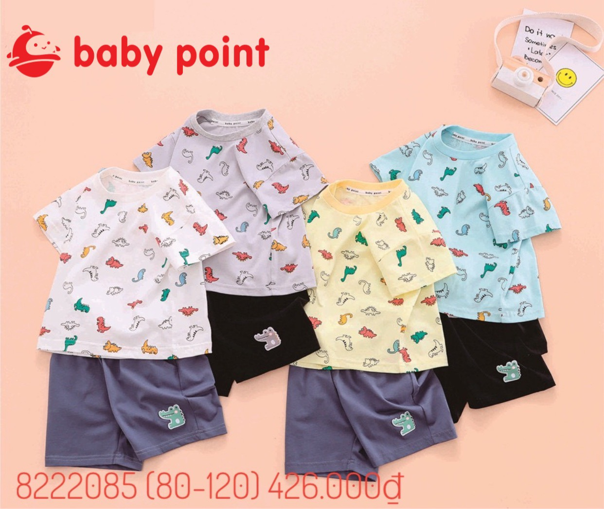 Set bộ cotton lạnh in hình khủng long ngộ nghĩnh cho bé