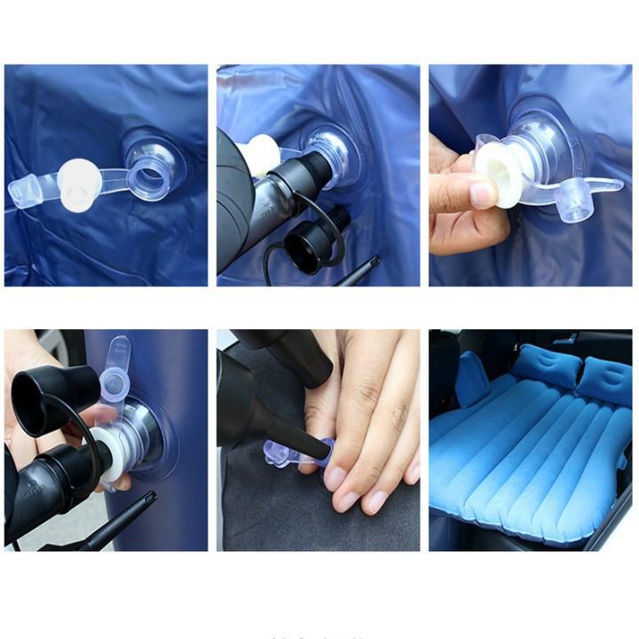 Đệm Hơi Ô Tô - Đệm Xe Hơi Chất Liệu Vải Nhung Dù  Bơm Điện + Bơm Gối