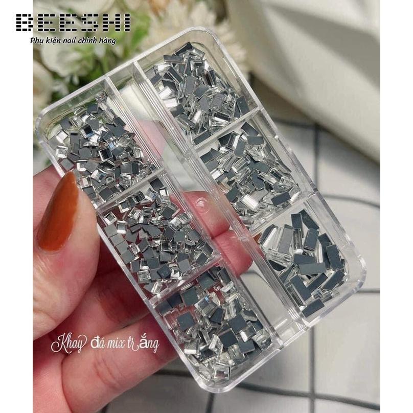 Đá nail đính móng, đá chân bằng hình chữ nhật, hình vuông nail mix size -beeshi shop