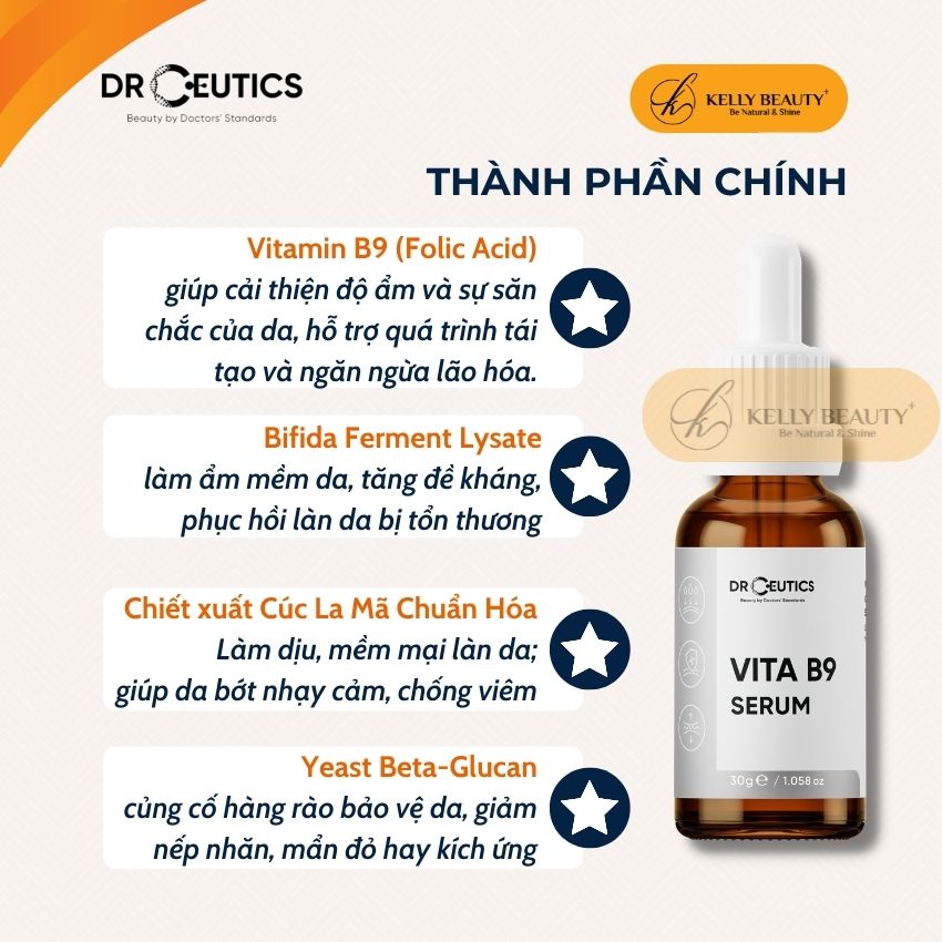 Serum Vitamin B9 DrCeutics - Giúp Làm Dịu, Phục Hồi, Săn Chắc Da; Cải Thiện Làn Da Nhạy Cảm | Kelly Beauty