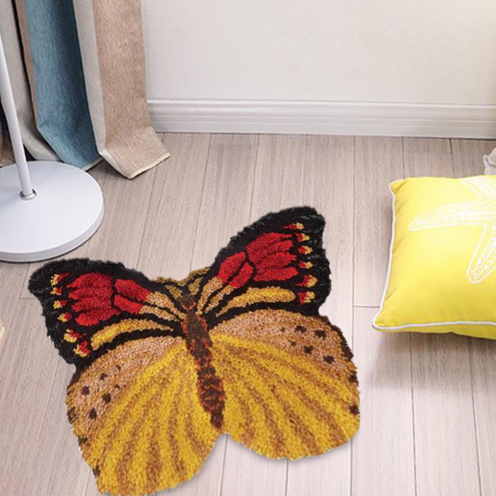 Handmade Latch Hook Rug Kit Butterfly Shaped Carpet Crochet Yarn Kit Latch Hooking Rug Kits Home Decor Festival Gift