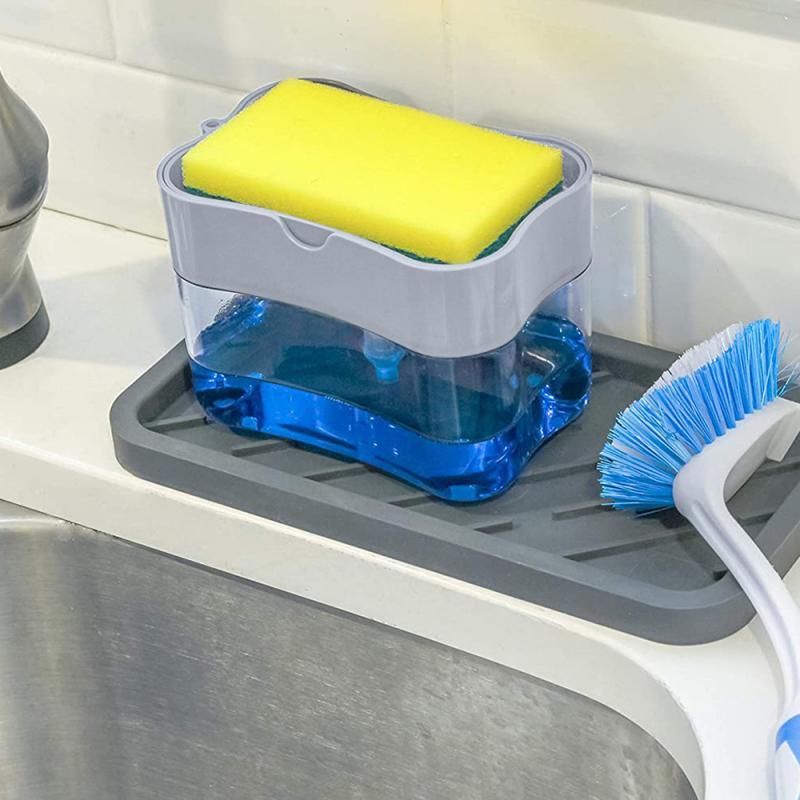 Kitchen Tools 2-in-1 Sponge Box With Soap Dispenser Double Layer Kitchen Plastic Soap Dispenser Sponge Scrubber Holder Case Hot