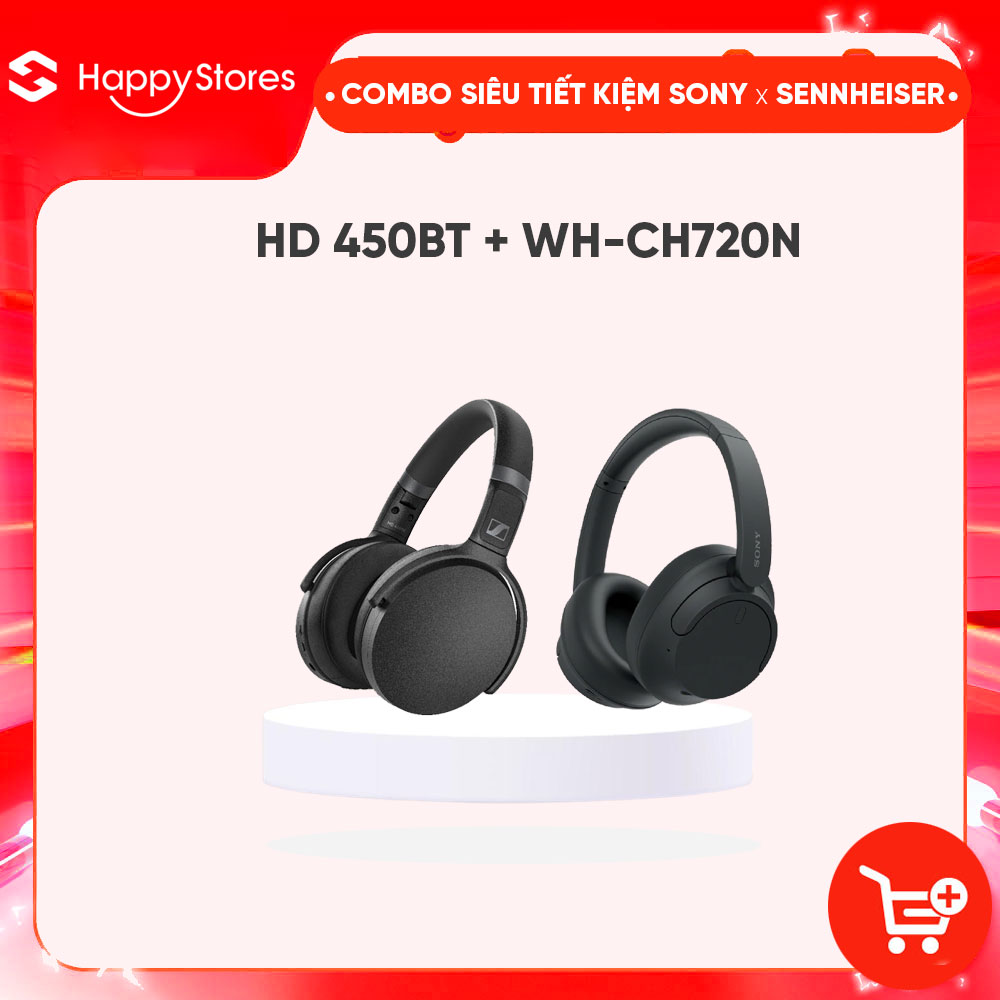 COMBO Tai nghe không dây chống ồn SONY WH-CH720N và Tai nghe chụp tai chống ồn SENNHEISER HD 450BT - Hàng chính hãng