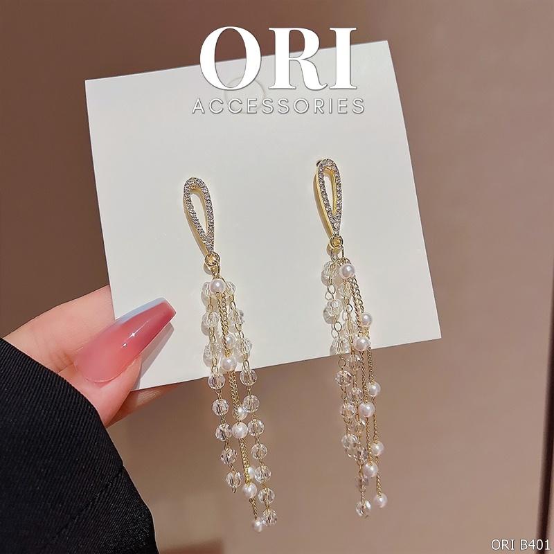 Bông tai nữ dáng dài chuỗi đính đá Kerenza sang trọng ORI ACCESSORIES B401
