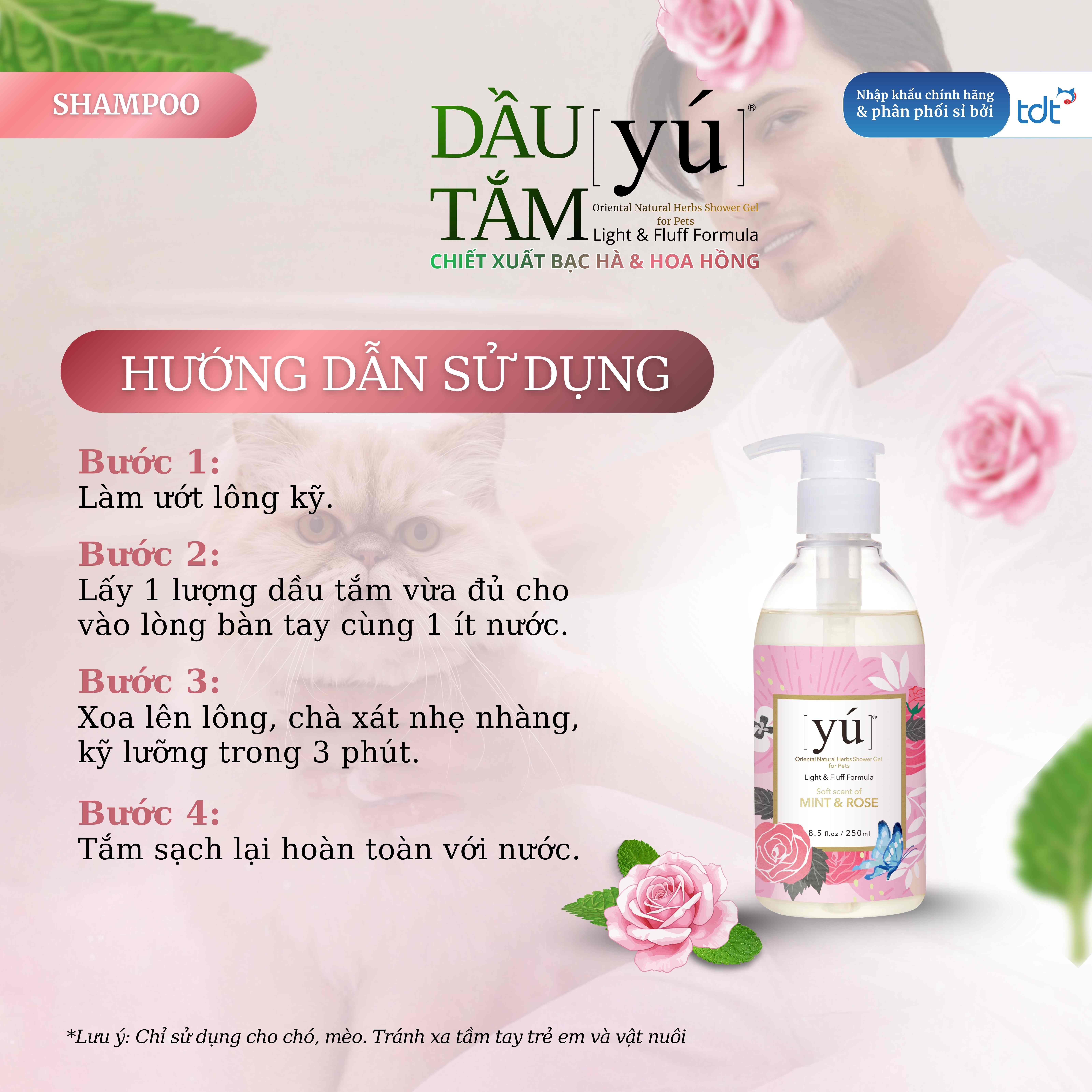 Sữa tắm Yu Light cho chó mèo chiết xuất từ hoa&7 loại thảo mộc tự nhiên nuôi dưỡng da lông khỏe đẹp 250ml - Bạc hà & hoa hồng