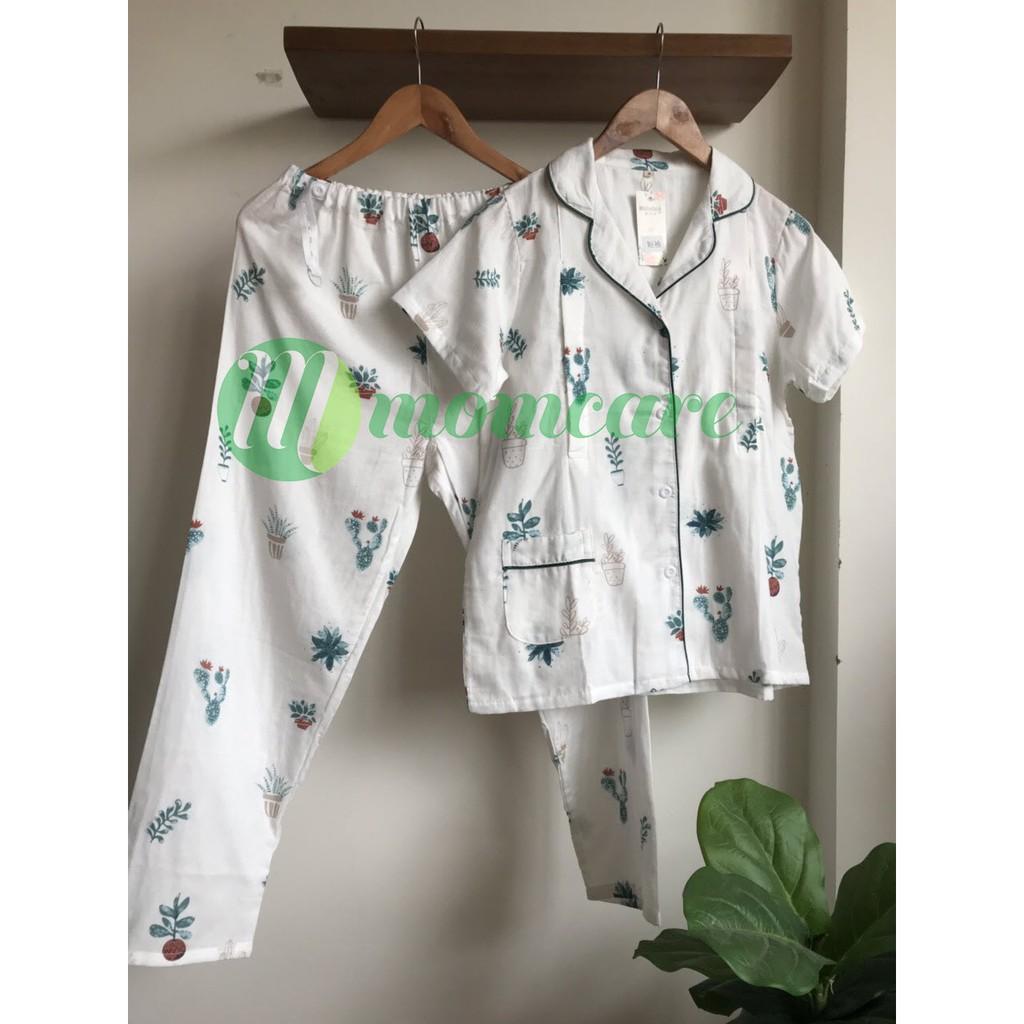 Bộ đồ bầu, sau sinh cho con bú ti - Pijama thô đũi cực mát