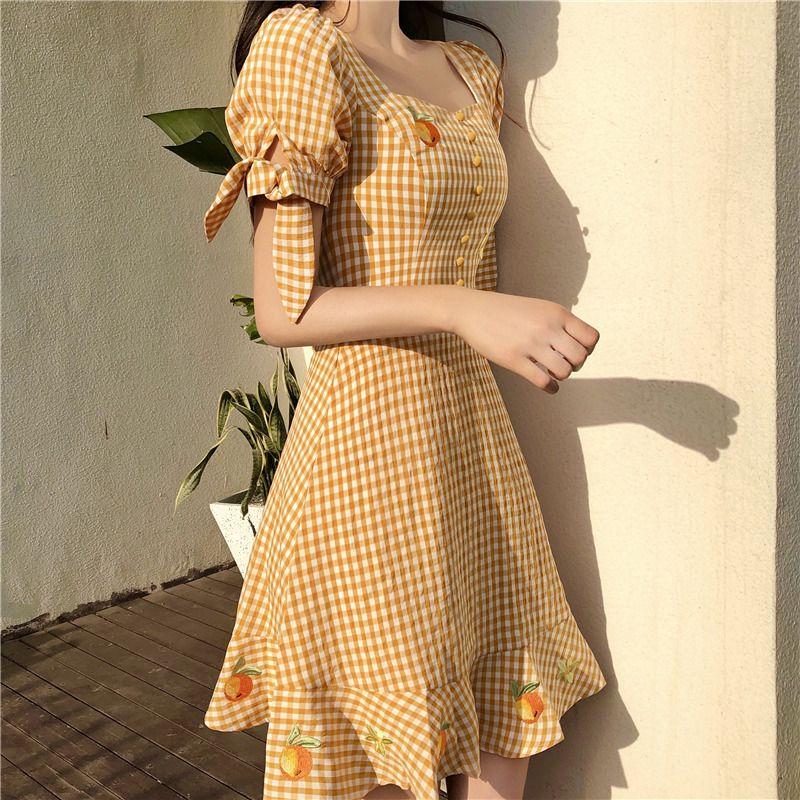 CHENGRUI Trang phục mùa hè 2021 Pháp Vintage ngọt ngào mối tình đầu siêu cổ tích Plattern váy sen phong cách phương Tây thắt lưng váy