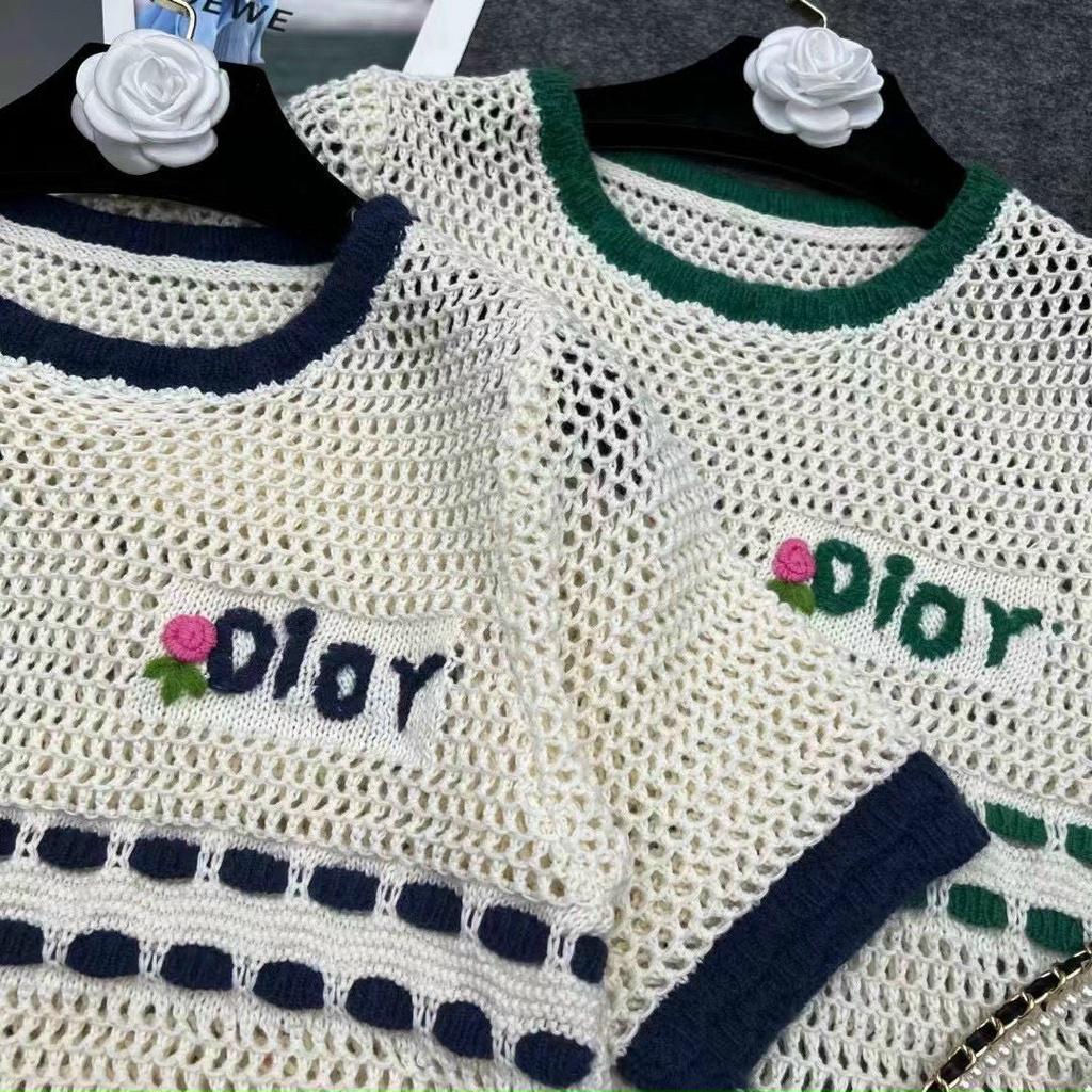 Áo len lưới thêu D.o viền tay cộc