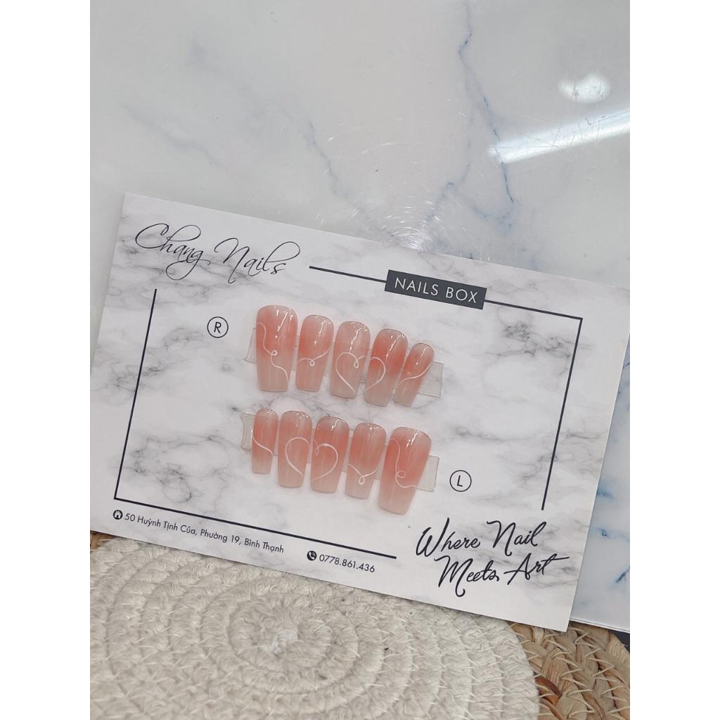 Nail Box thiết kế thủ công ChangNails - Line trắng, ombre Hồng nhạt