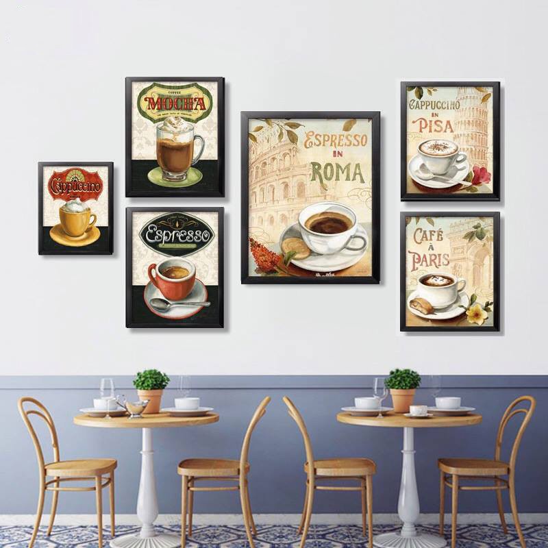 (ẢNH THẬT) Tranh treo tường trang trí decor quán cà phê tranh có khung kèm đinh