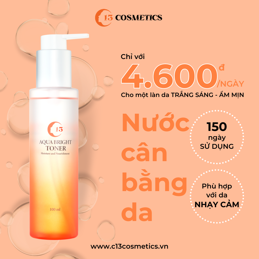 Nước Cân Bằng Se Khít Lỗ Chân Lông, Dưỡng Ẩm Từ Chiết Xuất Đậu Nành Nhật C13 Cosmetics Thu Trang Aqua Bright Toner 100ml