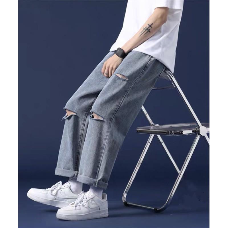 quần jean baggy rách gối RG-03 ống suông, rộng style hàn quốc 2021