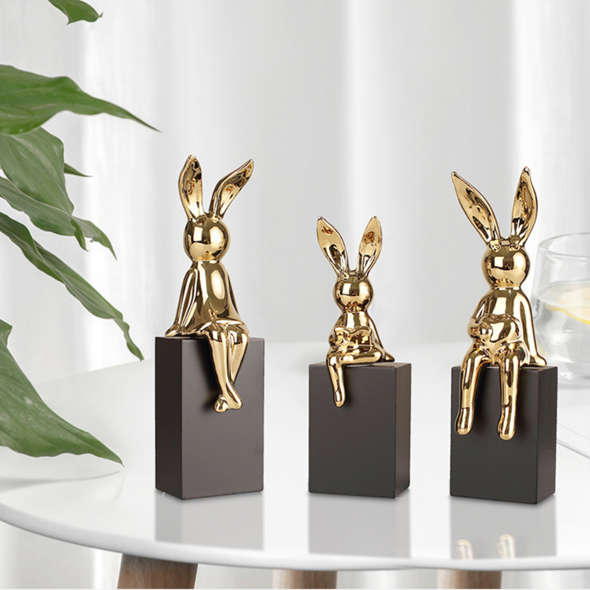 Bộ tượng thỏ vàng may mắn trang trí kệ tủ - Đồ trang trí nhà cửa đẹp - Mã T84