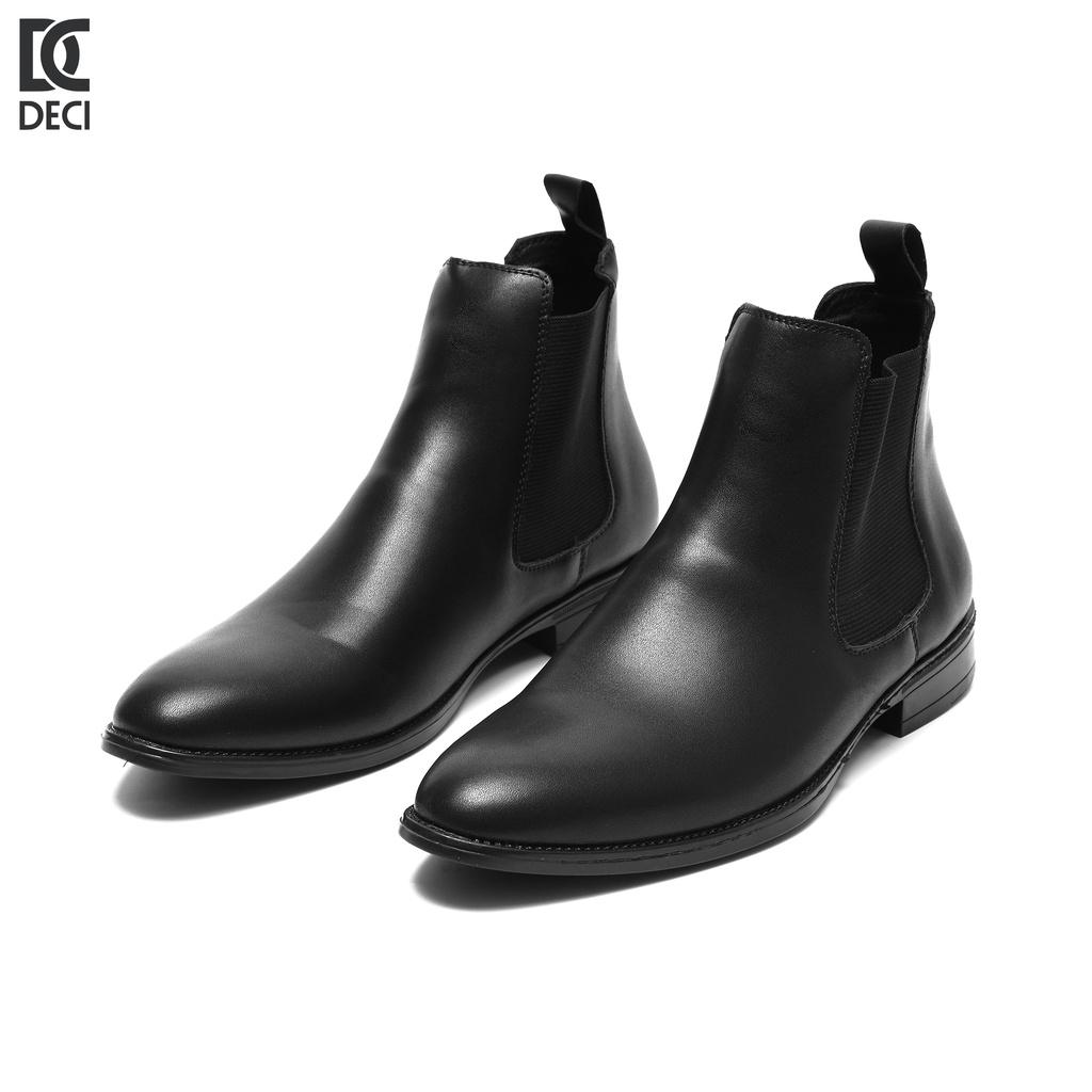 Giày nam cao cổ màu đen Chelsea boots da nguyên tấm đế tăng chiều cao DECI Bốt xít