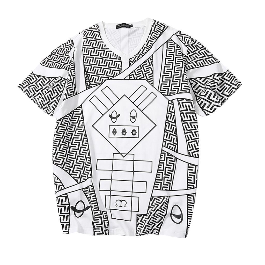 Men's Casual Geometric Animal Graphic T-shirt V Neck Short Sleeves Cotton Tee Tops