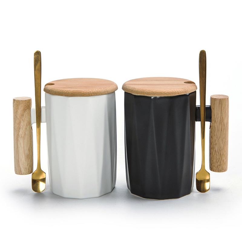 Thuận lợi nhất đơn giản phong cách Bắc Âu cốc nước dung tích lớn cốc có nắp thìa cốc cà phê tay cầm bằng gỗ văn phòng cặp đôi cốc quà tặng biểu tượng