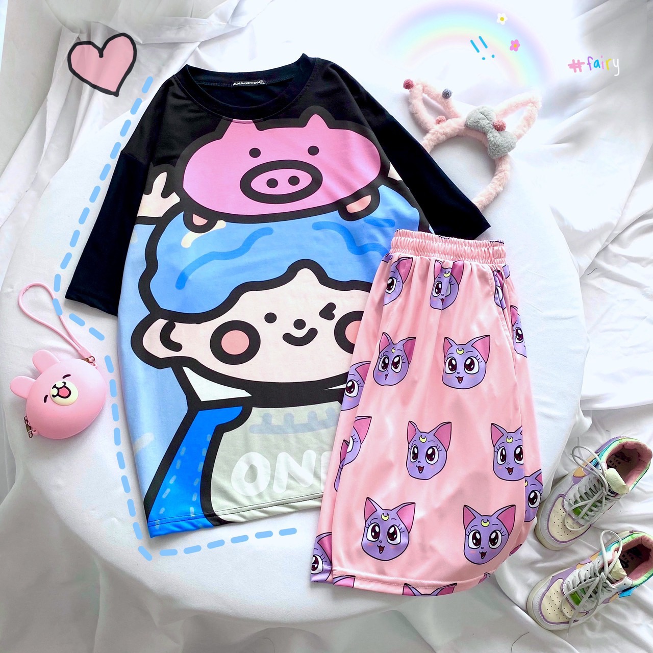 Quần Short Cartoon Unisex, Quần Đùi Hoạt Hình Loang Màu Phiên Bản Mới - MM
