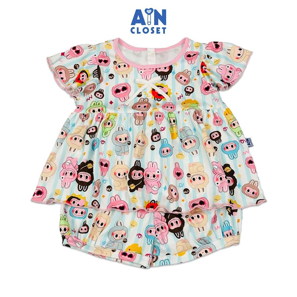 Bộ quần áo Ngắn bé gái hoạ tiết Thỏ Labubu Thun cotton - AICDBG94HUM0 - AIN Closet