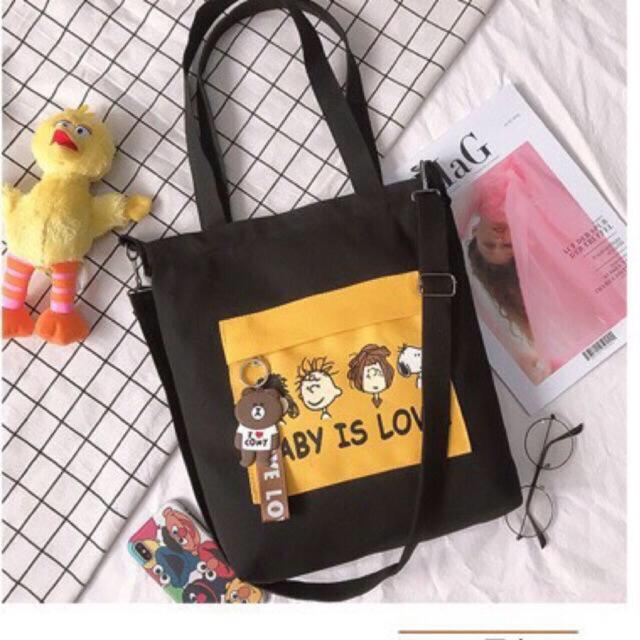Túi TOTE thời trang chữ BABY IS LOVE phối màu kiểu mới mang hai kiểu đang rất hot