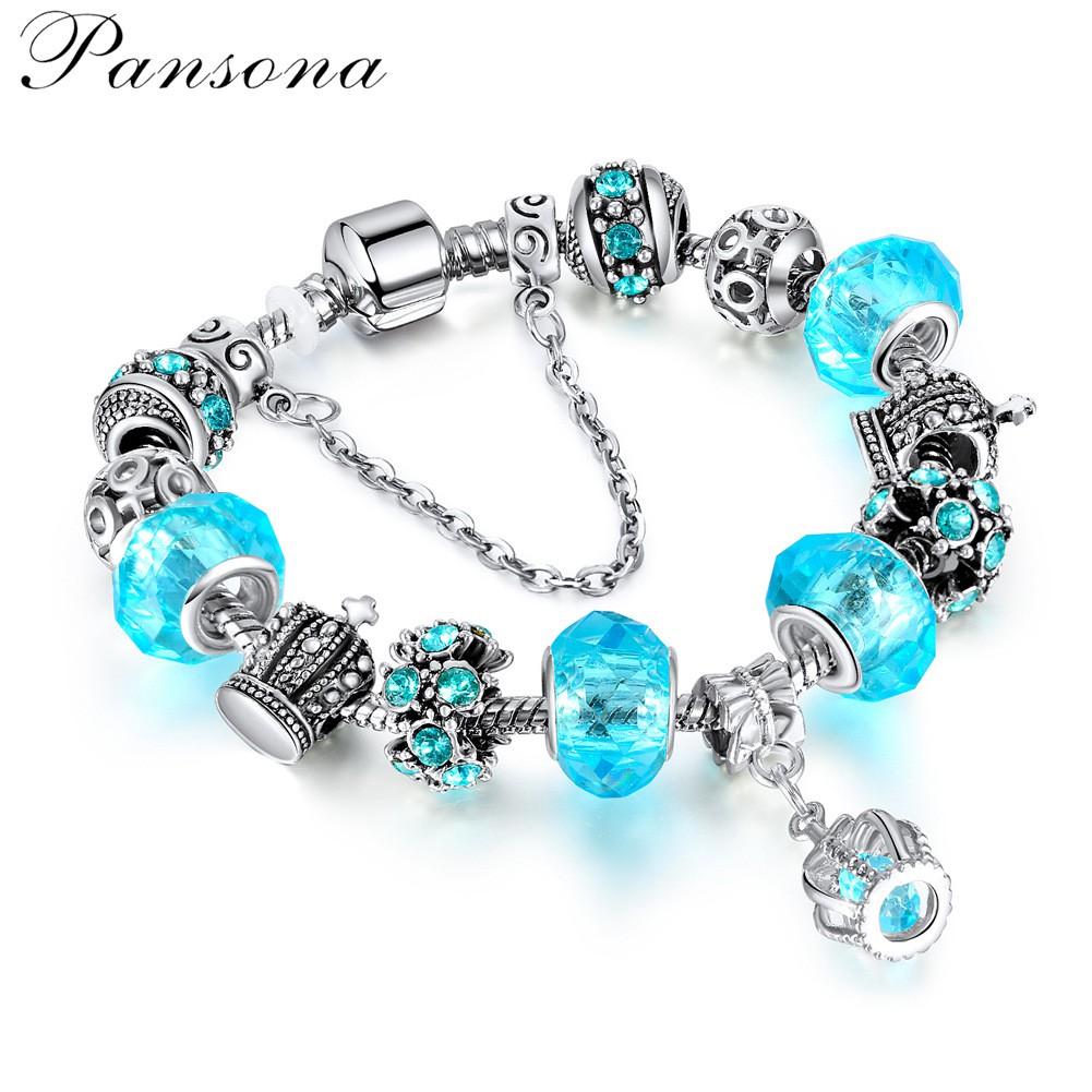 Lắc tay pha lê phối charm vương miện