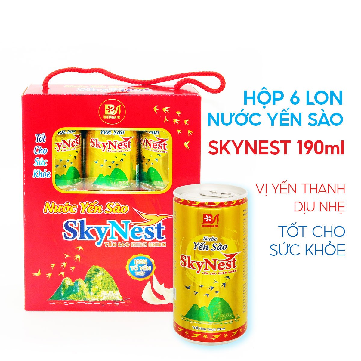 [Hộp quà đứng 6 lon x 190ml] Nước Yến Sào SkyNest 3% Tổ Yến thật, Giải khát nhanh gọn, Tốt cho sức khỏe