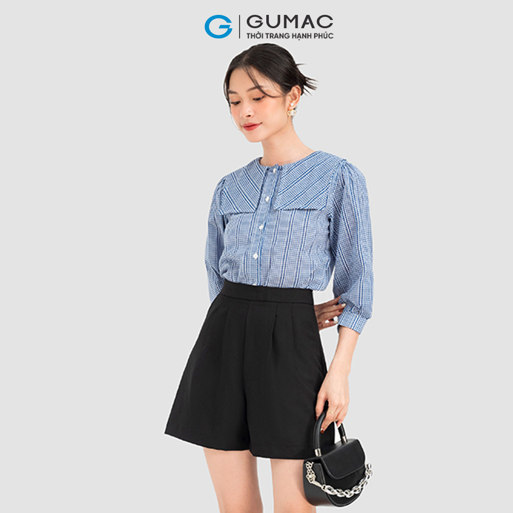 Áo kiểu caro GUMAC LA0836 cổ thủy thủ tay lỡ phồng nhẹ