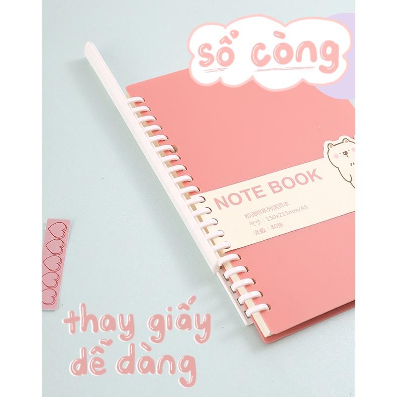 Sổ Còng Binder Màu Pastel Giấy Caro Grid Ô Vuông - Sổ Còng Thay Giấy Được màu Tím Hồng Nhạt Xanh Biển size A5 - B5