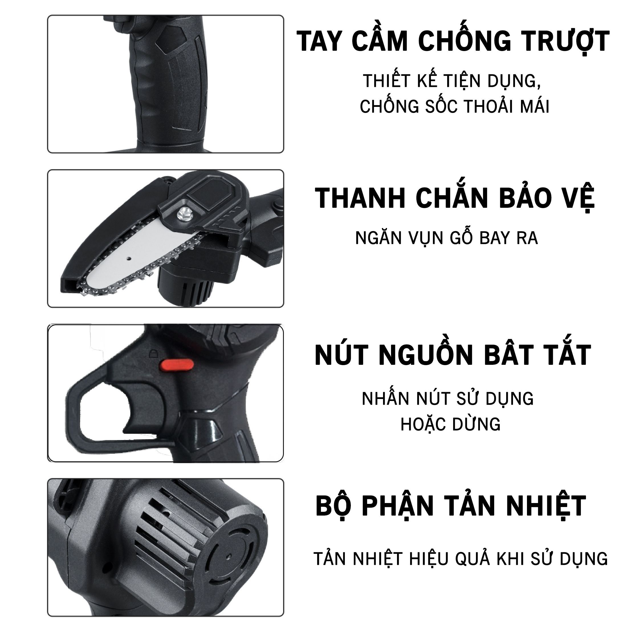 Máy Cưa Xích Chạy Pin - Lam Xích 4inch - Máy Cưa Mini Dây Xích Cắt Tỉa Cành Cây Tiện lợi - Lõi Đồng