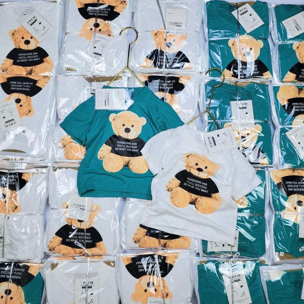 Áo Cộc Tay Cho Bé ROSY KIDS, Áo Phông Cộc Tay In Hình Gấu Bông Cho Bé Trai Bé Gái Đều Xinh từ 7-18kg
