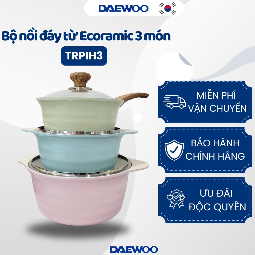 Bộ Nồi Đáy Từ Ecoramic 3 Món TRPIH3 - Chất liệu hợp kim nhôm cao cấp, men chống dính, thiết kế sang trọng