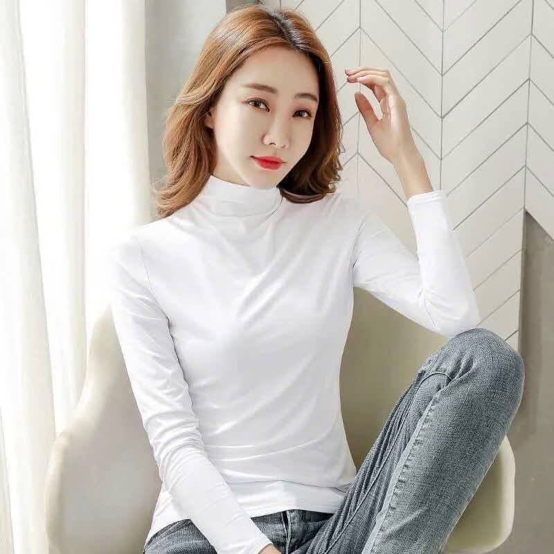 Áo thun giữ nhiệt nữ tay dài cổ cao 3 phân vải premium cotton mềm mịn ôm dáng MÀU ĐEN Văn Phòng Du Lịch Dã Ngoại Phượt